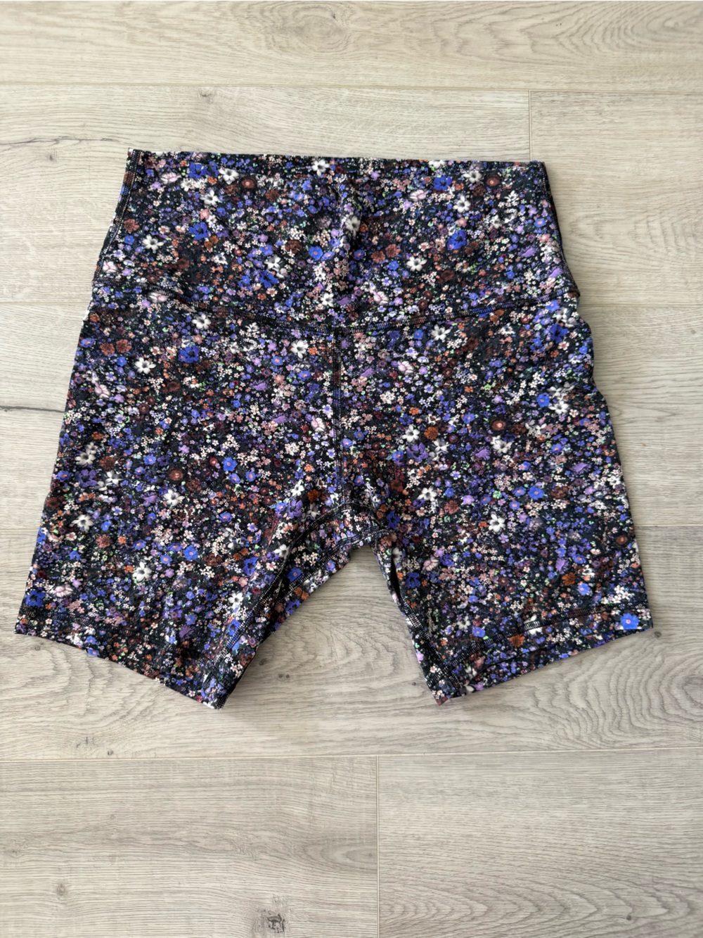 lululemon athletica Floral High-Rise Bike Shorts — Purple, Black, White